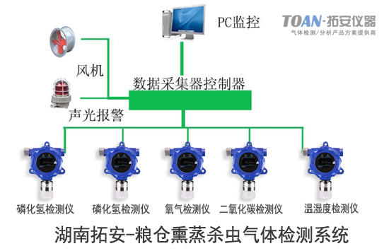 湖南拓安糧倉熏蒸殺蟲氣體檢測系統(tǒng)，磷化氫檢測儀，湖南氣體檢測儀廠家